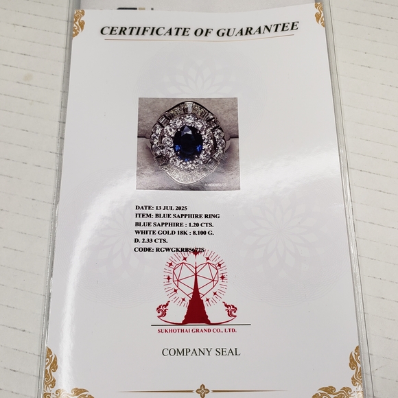 Luxury Blue Sapphire and Diamond In 18k White Gold Ring Classy and Elegant - Picture 16 of 17